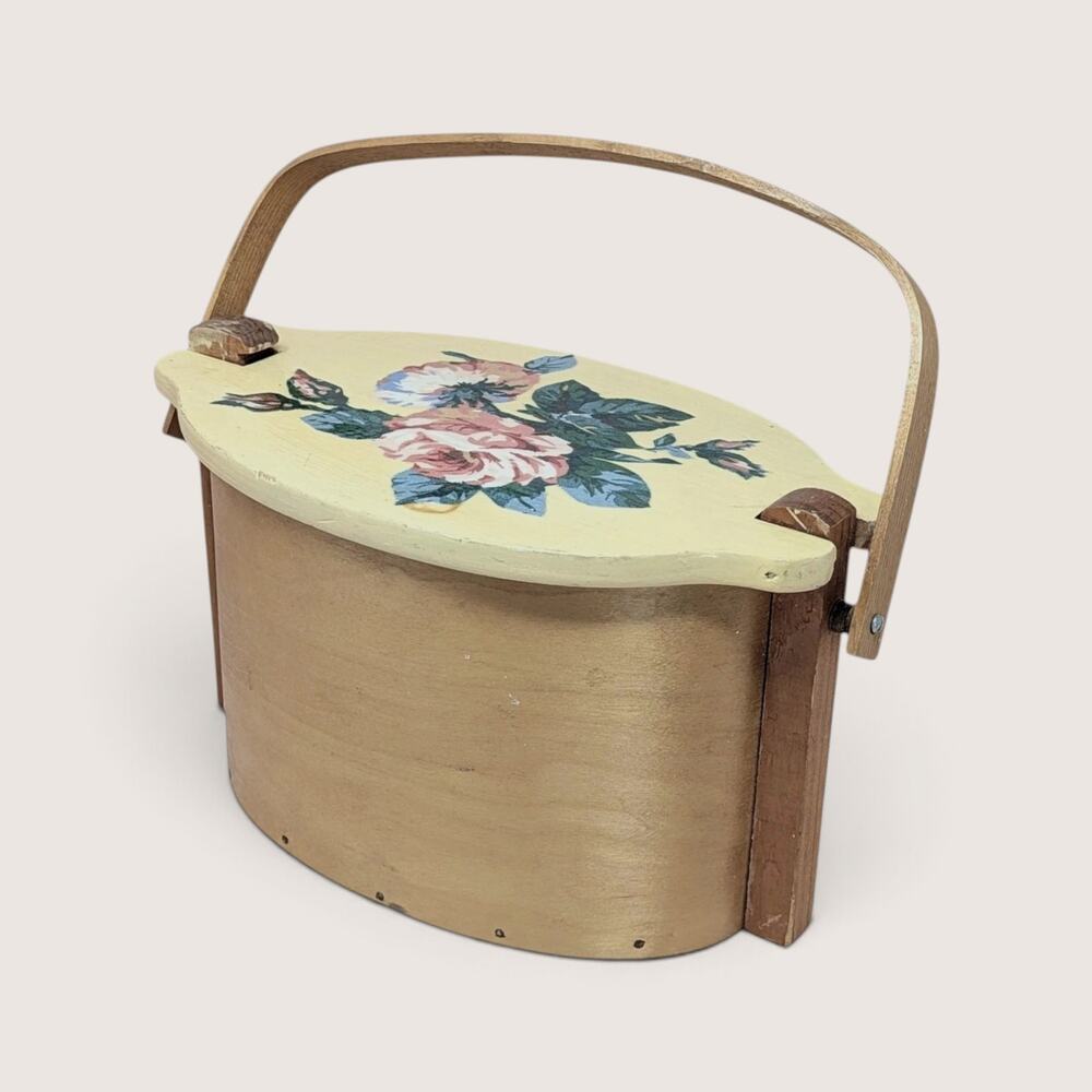 Mid Century Putney Basketville Wooden Floral Lidded Basket